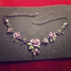 Purple rose necklace possibly vintage
